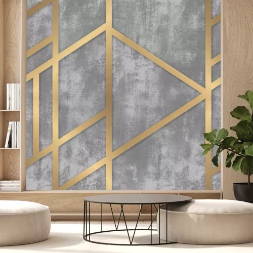 Papier peint  Lignes dorées abstraites sur fond gris