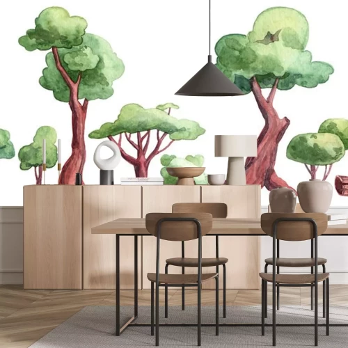 Sticker  Couronnes vertes d'arbres aquarelles