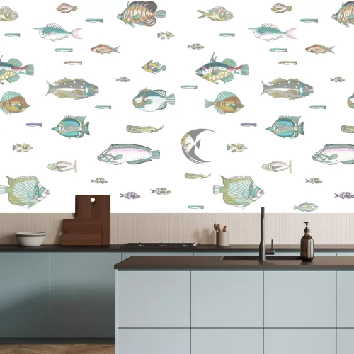 Papier peint  Poisson surréaliste sur fond blanc