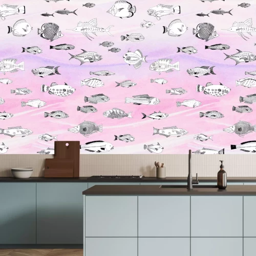 Papier peint  Poisson sur fond rose