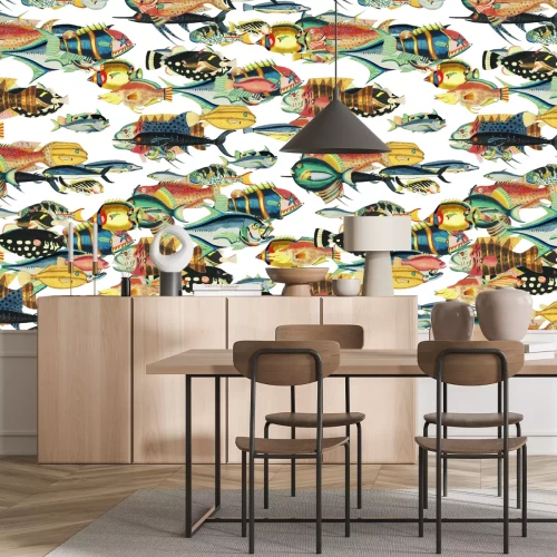 Papier peint  Un banc de poissons colorés