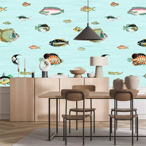 Papier peint  Poisson sur fond bleu