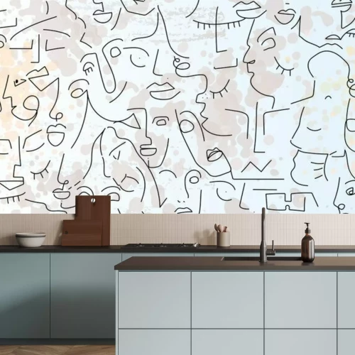 Sticker  Motif avec des visages abstraits version line art