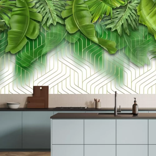 Papier peint  Feuilles vertes tropicales