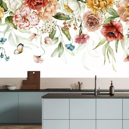 Papier peint  Guirlande printanière de fleurs colorées