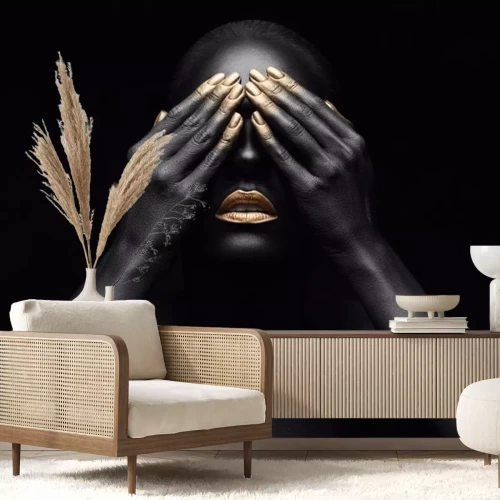 Papier peint  Beautiful black girl with golden make-up