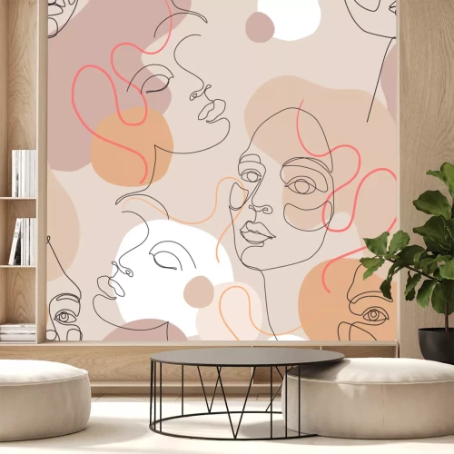 Sticker  Motif à la mode avec des visages abstraits version line-art