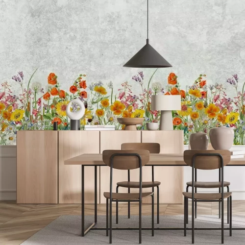 Papier peint  Mural for walls, photo wallpapers, decorative drawing with flowers. Flowers in the grunge style. Background for the wedding.