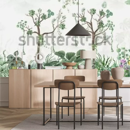 Papier peint  Tropical trees and leaves for digital printing wallpaper, custom design wallpaper