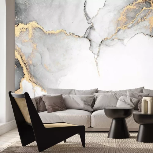 Papier peint  Black gold abstract background of marble liquid ink art painting on paper . Image of original artwork watercolor alcohol ink paint on high quality paper texture .