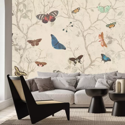 Papier peint  Papillons au milieu des arbres