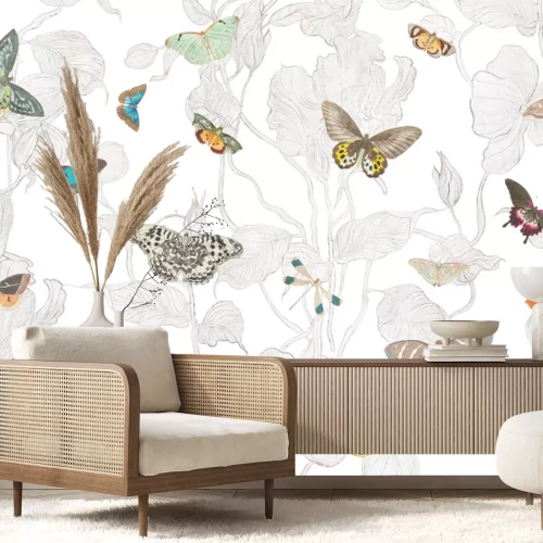 Papier peint  Feuilles de printemps et ombres de papillons