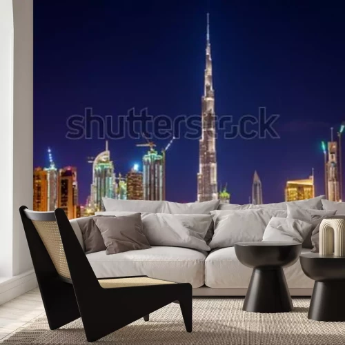 Papier peint  Night view of Dubai Downtown with Burj Khalifa