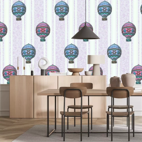 Papier peint  Ballons et ornements bleus