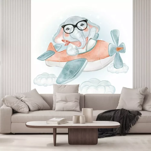 Sticker  Éléphant à lunettes dans un avion