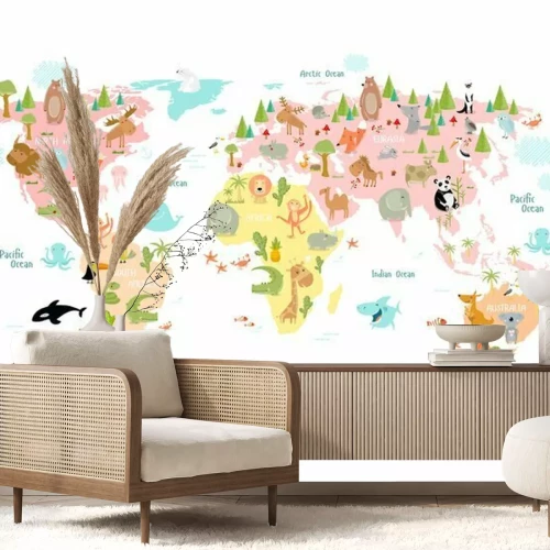 Sticker  De fabuleux animaux sur une carte du monde