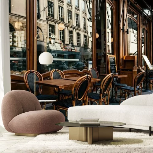 Papier peint  Vue d'une rue parisienne avec un café