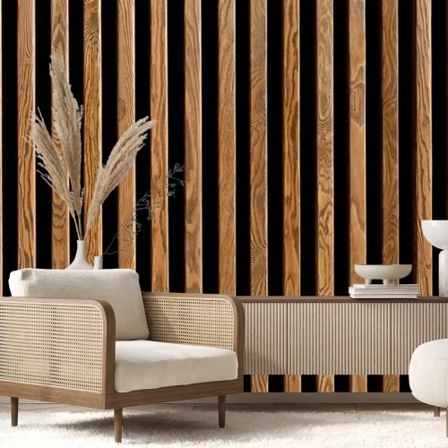 Sticker  Lattes en bois sur fond noir