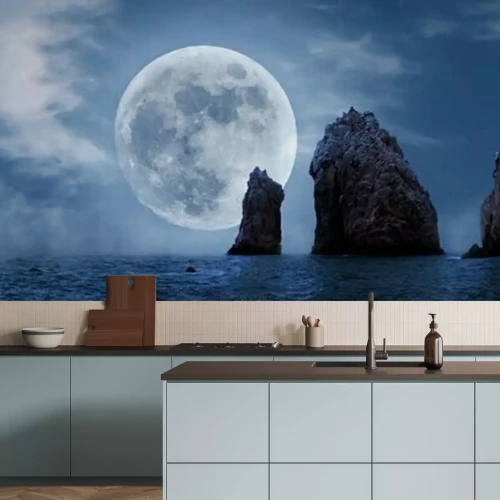 Papier peint  Formations rocheuses avec la lune en arrière-plan