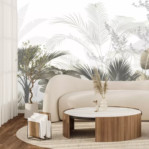 Papier peint  Feuilles tropicales 3D gris-beige