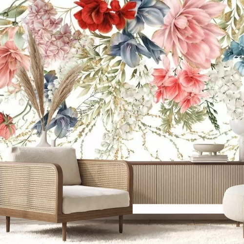 Sticker  Une guirlande florale de fleurs qui fleurissent en été