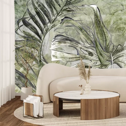 Papier peint  Feuilles tropicales abstraites sur béton