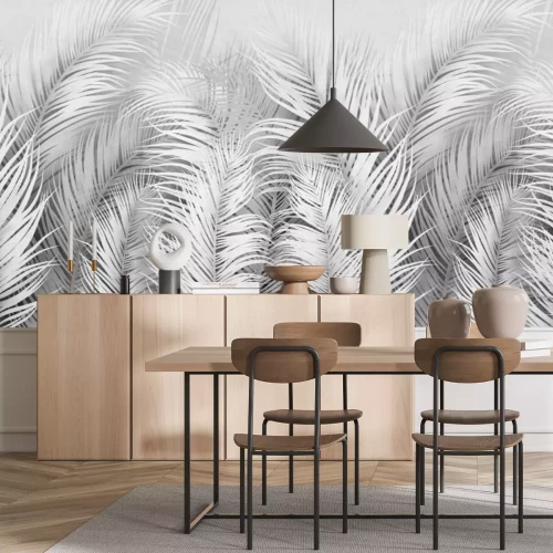 Papier peint  Feuilles tropicales claires motif monochromatique