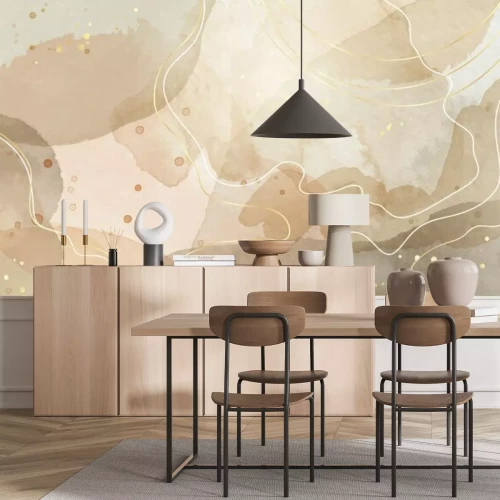 Papier peint  Motif moderne à pois et points dans des tons beiges