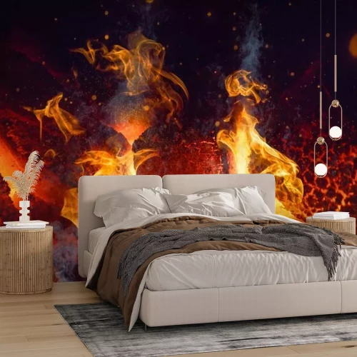 Papier peint  Feu doux du bois brûlant dans un foyer