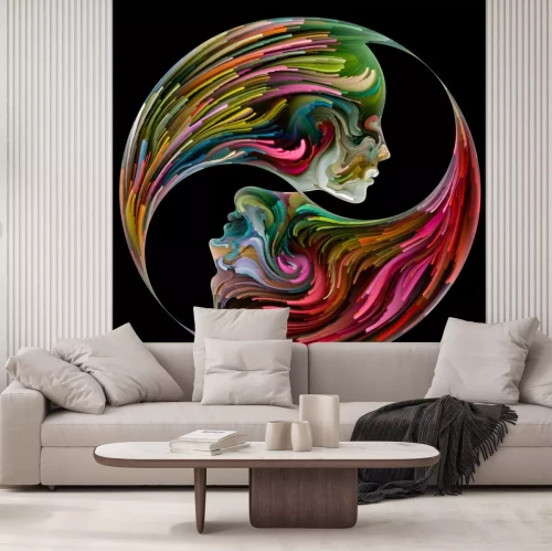 Sticker  Motif Yin Yang abstrait avec des visages