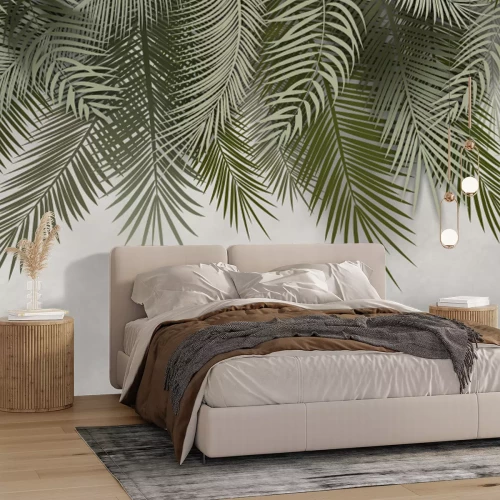 Papier peint  Palmiers tropicaux sur un fond gris moderne