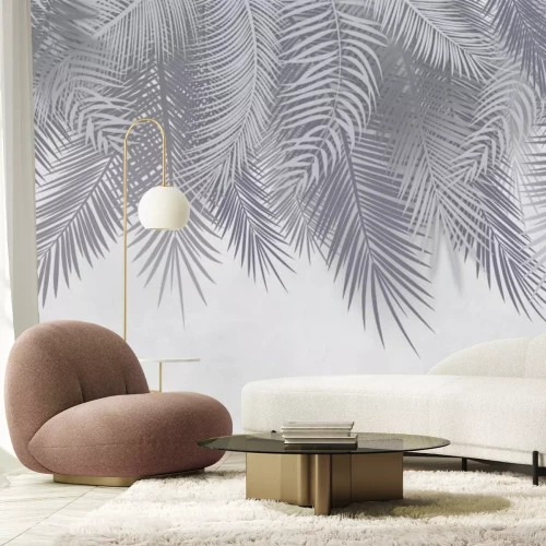 Papier peint  Feuilles de palmier exotiques en gris