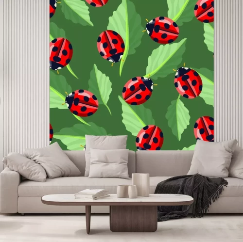 Sticker  Coccinelles sur fond vert feuillu