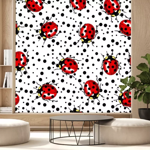 Sticker  Coccinelles sur un fond blanc avec des points noirs