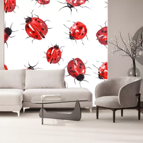 Sticker  Coccinelles rouges aquarellées sur fond blanc
