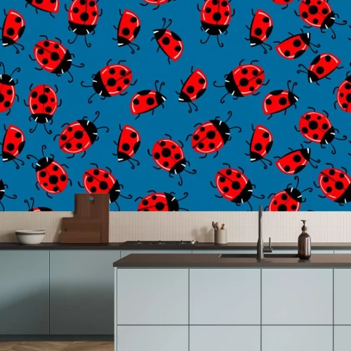 Sticker  Coccinelles rouges sur fond bleu