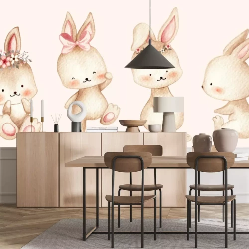 Sticker  De charmants lapins sur un fond rose