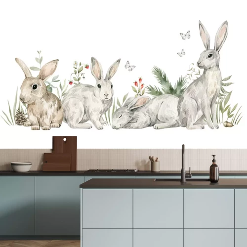 Sticker  Lapins sur un fond de plantes forestières