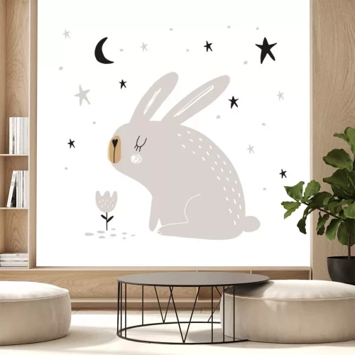 Sticker  Lapin de style scandinave sur fond blanc