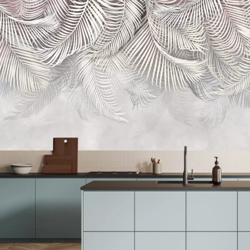 Papier peint  Feuilles de palmier tropical sur fond gris