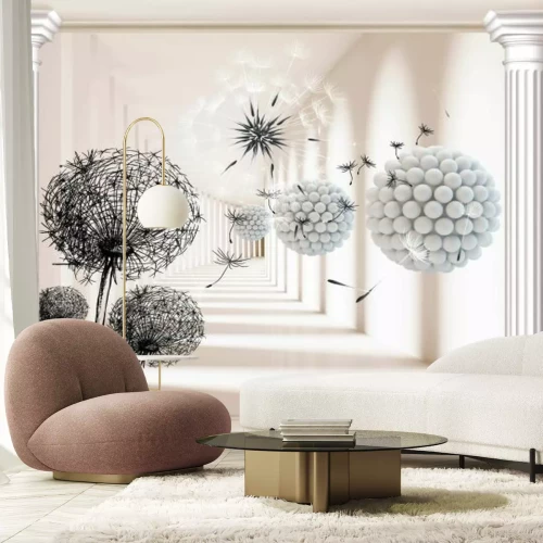 Papier peint  Illustration 3D avec colonnes et pissenlits