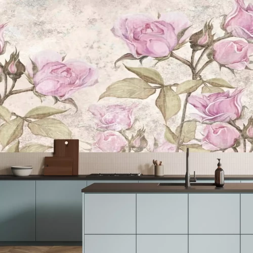 Papier peint  Drawn vintage roses , photo wallpaper