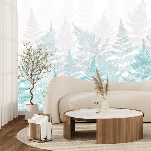 Papier peint  Forêt de fougères de couleur bleue