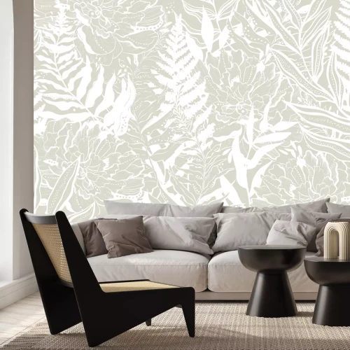 Papier peint  Bosquet forestier de fougères après la pluie