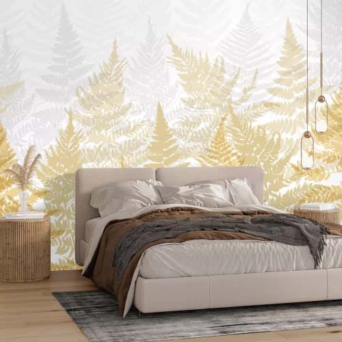 Papier peint  Forêt de fougères de couleur jaune