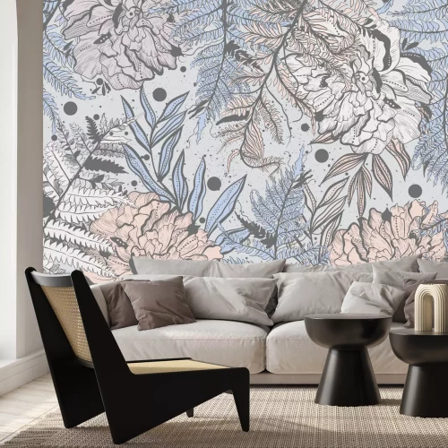 Papier peint  Bosquet forestier de fougères dans la brume