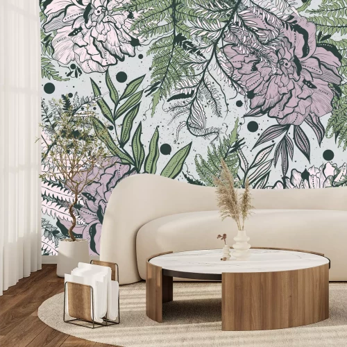 Papier peint  Feuilles vertes fanées