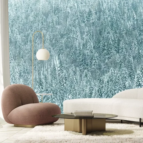 Papier peint  Forêt bleue dans la neige