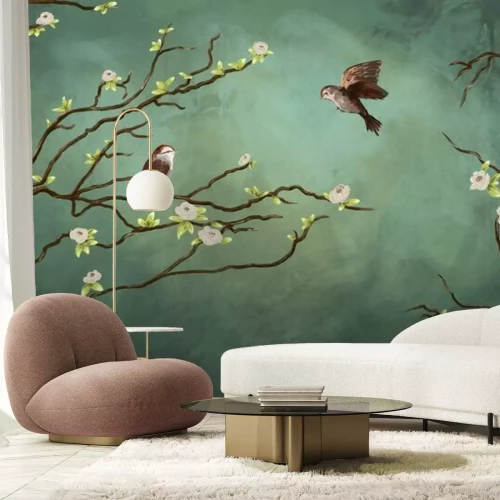 Papier peint  Deux oiseaux sur une branche