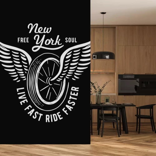 Sticker  Wheel and wings in vintage style. Emblem, symbol, for t-shirt graphic, posters and other uses.